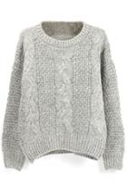 Oasap Solid Color Round Neckline Cable Knit Sweater