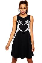 Oasap Skeleton Hands Print Shift Dress