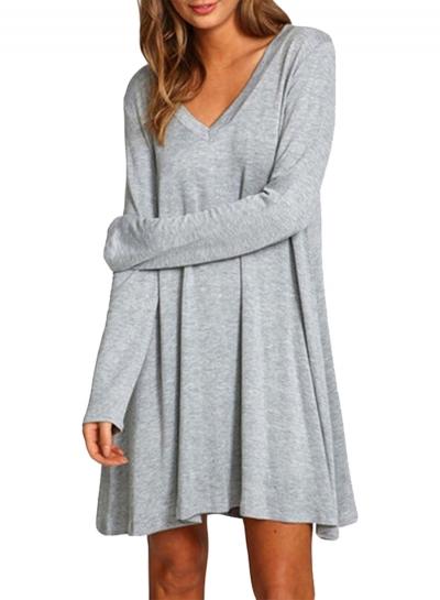 Oasap Women's Solid Color V Neck Trapeze Dress