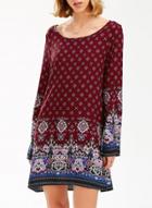 Oasap Fashion Long Sleeve Mixed Print Pullover Peasant Dress
