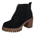 Oasap Block Heels Lace Up Platform Round Toe Boots