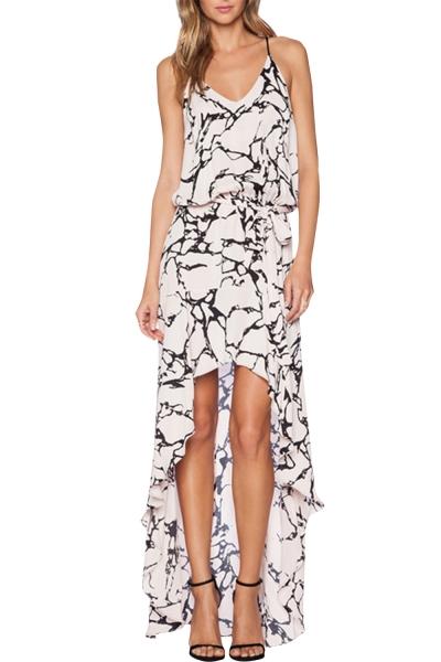Oasap Women's Spaghetti Strap V Neck Marbling Print High Low Dress