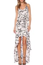 Oasap Women's Spaghetti Strap V Neck Marbling Print High Low Dress