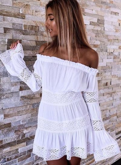 Oasap Slash Neck Lace Panel Mini Dress