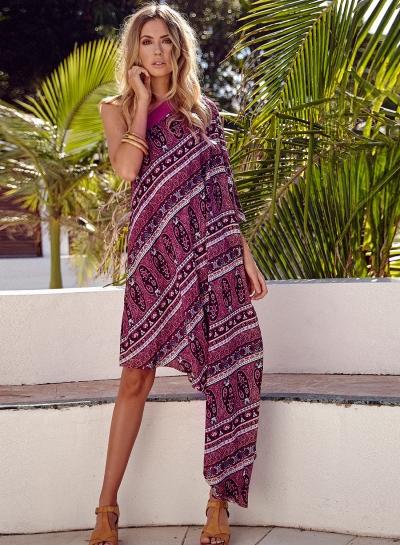 Oasap One Shoulder Pattern Print Irregular Dress