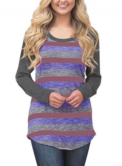 Oasap Casual Stripe Color Block Pullover Tee