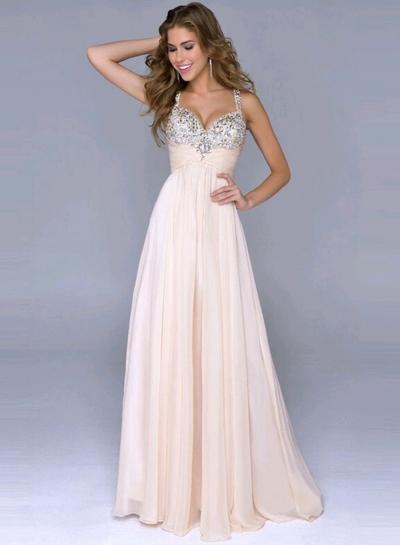 Oasap Chiffon Spaghetti Strap Sleeveless High Waist Sequin Prom Dress