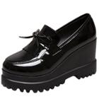 Oasap Round Toe Wedge Heels Fringed Slip On Loafer Shoes