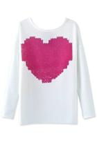 Oasap Hot Pink Heart Print Sweatshirt