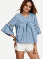 Oasap Casual Round Neck Denim Blouses