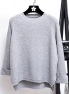 Oasap Raglan Sleevel Side Slit High Low Sweater