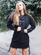Oasap Solid Long Sleeve Lace-up Pullover Hoodie