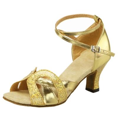 Oasap Solid Color Block Heels Sequin Latin Dance Shoes