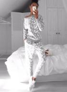 Oasap Speckle Print Round Neck Long Sleeve Sweatshirt Pants Set