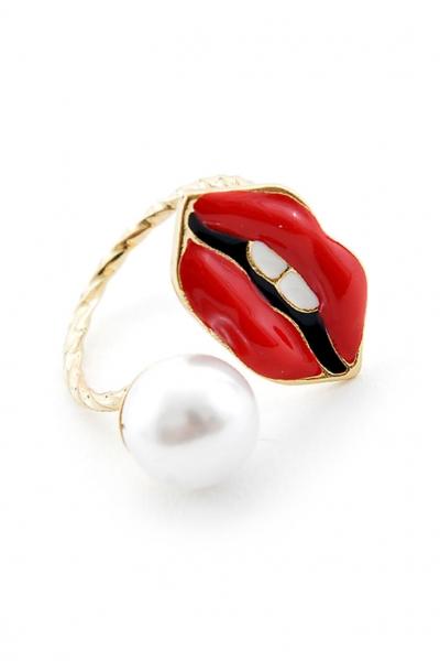 Oasap Red Lips Pattern Incompleted Ring
