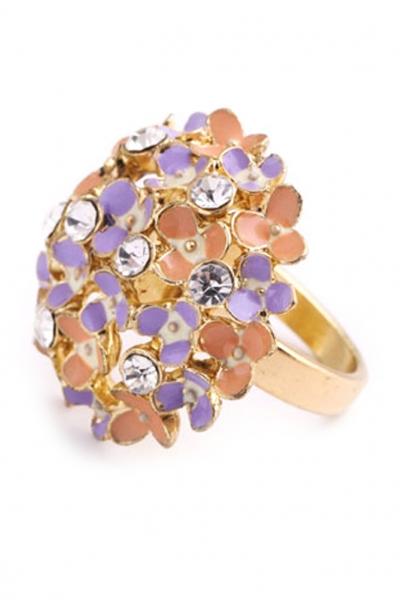 Oasap Glamorous Floral Pattern Rhinestones Rings