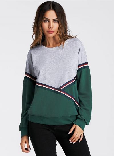 Oasap Round Neck Batwing Sleeve Color Spliicng Sweatshirt