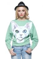 Oasap Women's Cat Graphic Zip Sleeve Pullover Sweatshirt