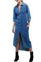 Oasap Women Snap Button Front High Low 3/4 Sleeve Denim Dress
