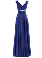 Oasap Women's Elegant V Neck A-line Chiffon Long Evening Prom Dress