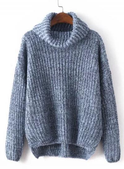 Oasap High Neck Long Sleeve Solid Color Pullover Sweater