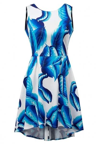 Oasap Graphic Foliage Print Back Cutout Tank Dress