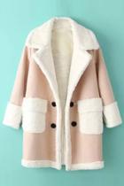 Oasap Casual Shearling Turn Down Collar Double Breasted Coat