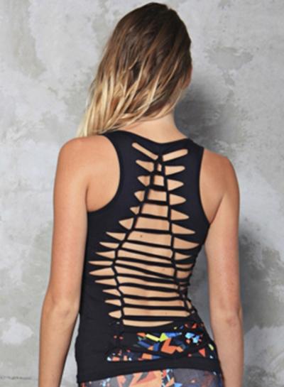 Oasap Back Hollow Out Dri-fit Skinny Solid Vest