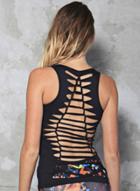 Oasap Back Hollow Out Dri-fit Skinny Solid Vest