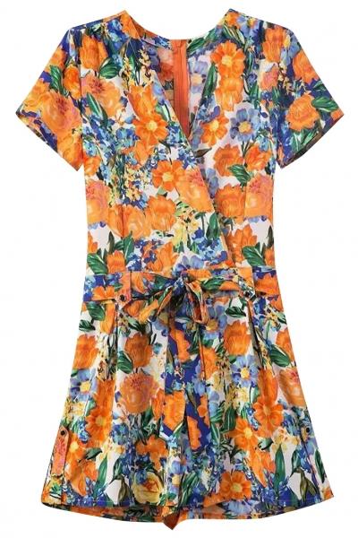Oasap Wishful Floral Printed Belted Waist Romper