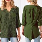 Oasap V Neck Long Sleeve Lace Splicing Button Down Shirt