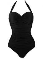 Oasap Halter Neck Sleeveless Backless Solid Color Swimwear