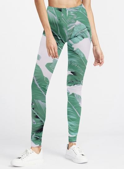 Oasap Fashion Banana Leaf Print Leggings