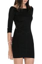 Oasap Women Black Boat Neck Half Sleeve Slim Fit Dress