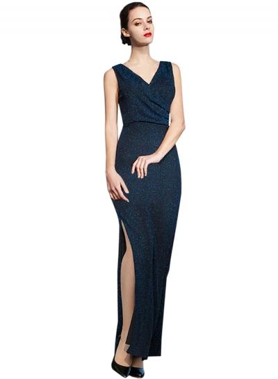 Oasap Women's Elegant V Neck Side Slit Iridescent Fabric Prom Dress