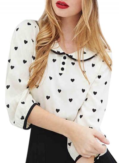 Oasap Women's Heart Print Peter Pan Collar Chiffon Blouse
