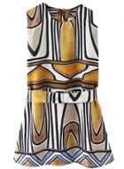 Oasap Women's Color Block Geometric Print Belted Mini Dress