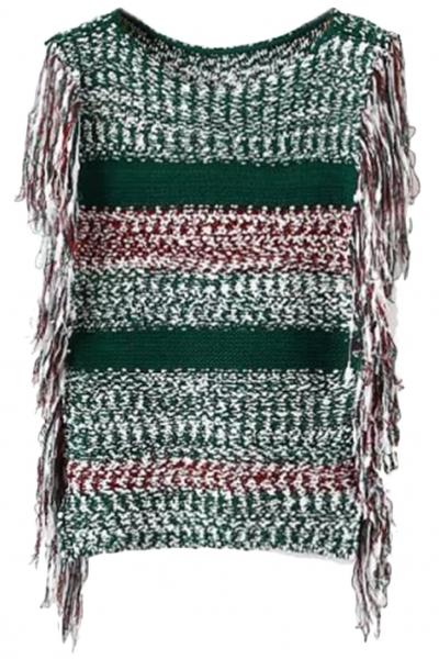 Oasap Mixed Color Tassel Striped Sleeveless Sweater