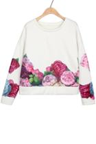 Oasap Floral Fleece Cropped Sweatshirt