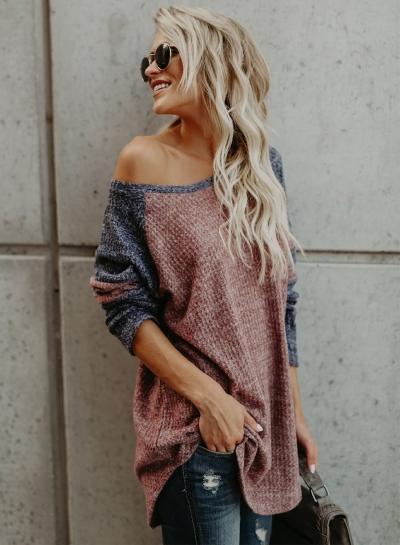 Oasap Casual Color Block Loose Fit Irregular Tee