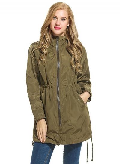 Oasap Fashion Solid Front Zip Hooded Parka Coat