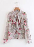 Oasap Turn-down Collar Long Sleeve Floral Print Shirt