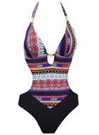 Oasap Women's Halter V Neck Printed One Piece Swimsuit