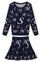 Oasap Alphabet Print Top Mini Skirt Knit Matching Sets