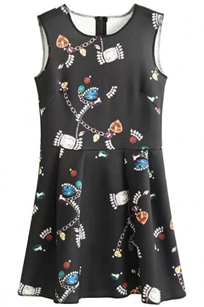 Oasap Demure Chain Print Sleeveless A-line Mini Dress