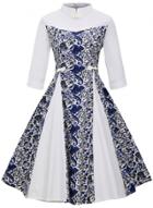 Oasap Vintage 3/4 Sleeve Flower A-line Swing Dress