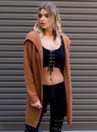 Oasap Long Sleeve Back Lace-up Knit Hooded Cardigan