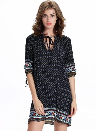 Oasap V Neck Half Sleeve Floral Printed Dresses