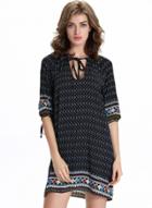 Oasap V Neck Half Sleeve Floral Printed Dresses