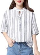 Oasap Women's Casual Half Sleeve Striped Print Pullover Blouse